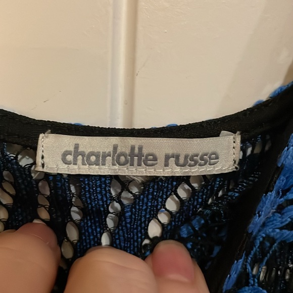 Charlotte Russe Black and Blue lace Dress Long Sleeve Scoop Neck Cocktail M - Picture 3 of 6